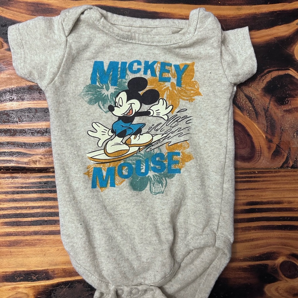 Mickey Mouse Gray Baby Onesie
